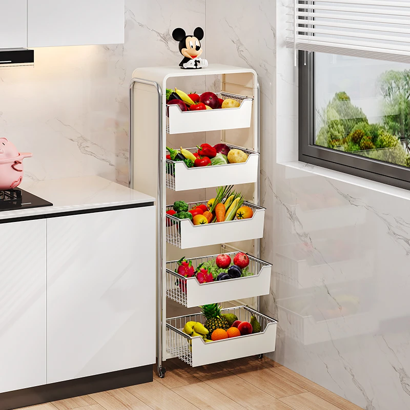 新款菜篮子置物架多层抽拉式果蔬收纳筐家用落地水果蔬菜储物架子