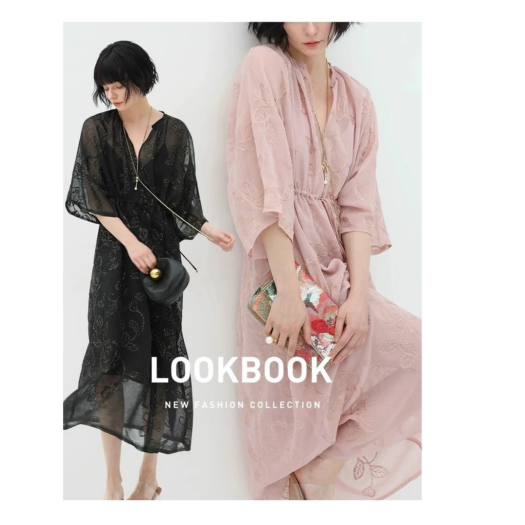 【甄选】COCOBELLA轻奢风重工金葱刺绣肌理连衣裙吊带裙两件套FR966