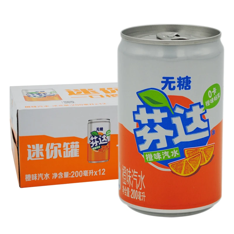 可口可乐mini迷你芬达200ml*12罐装无糖橙子味汽水碳酸饮料整箱