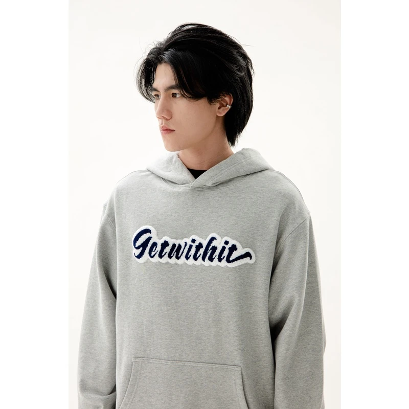 GETWITHIT 植绒刺绣LOGO国潮牌美式校园复古街头情侣连帽卫衣外套