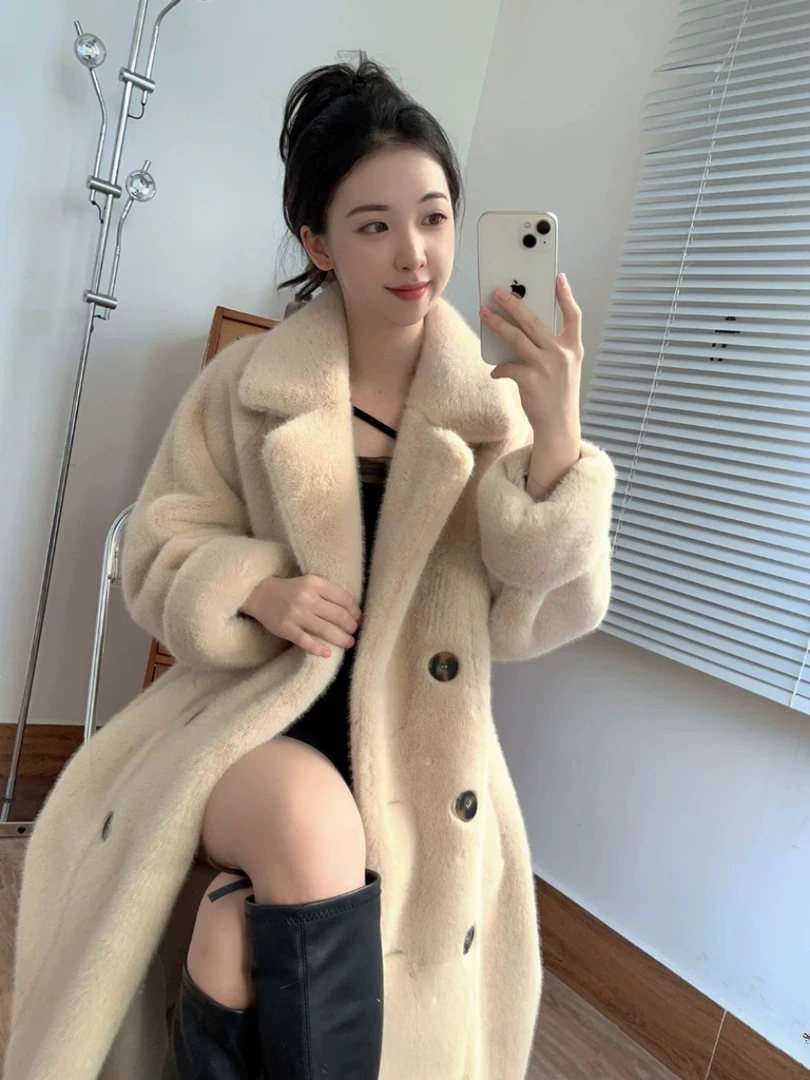 贵妇战袍中长款皮毛一体美拉德毛毛绒大衣秋冬新款毛毛外套女