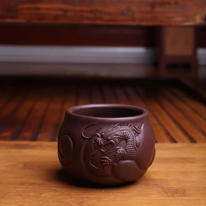 鱼化龙杯茶具主人杯精工清水泥红泥紫砂壶浮雕品茗杯紫泥紫砂杯