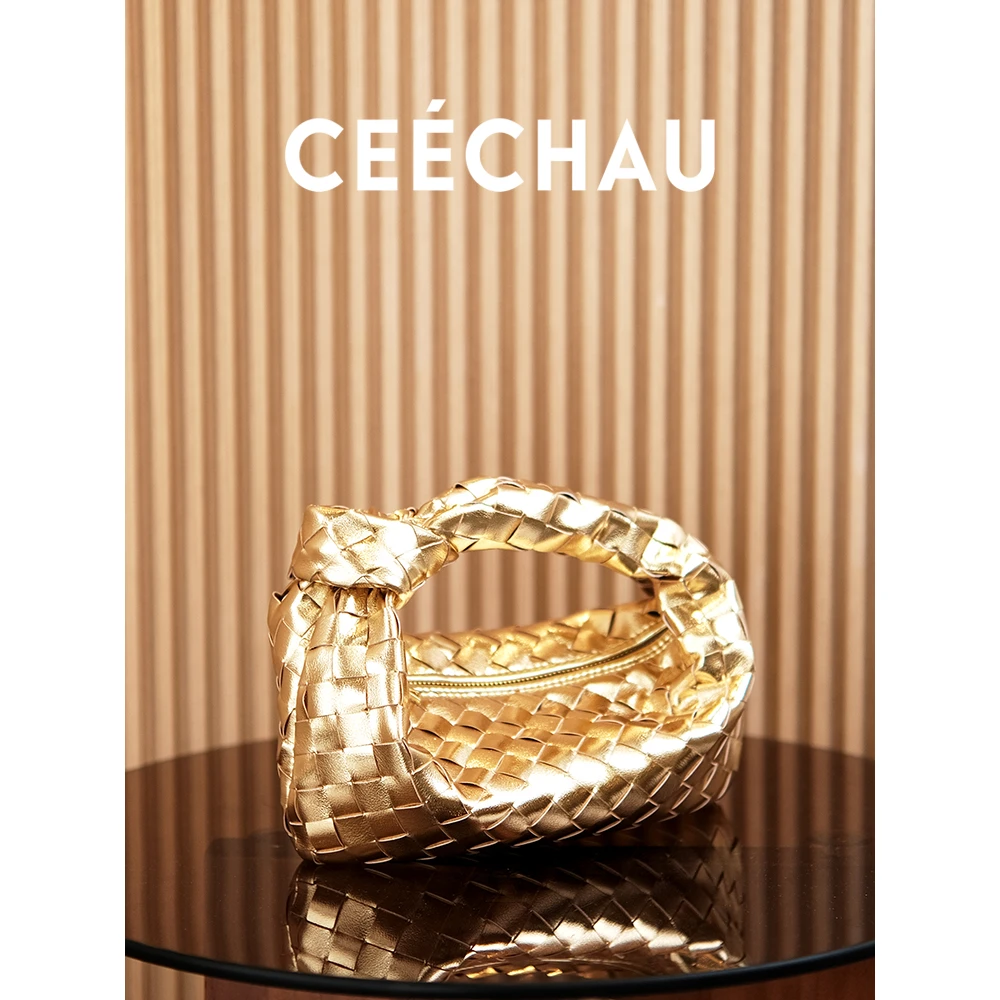 CEECHAU 牛皮手工编织打结包高级感2025包包真皮云朵包女士手提包