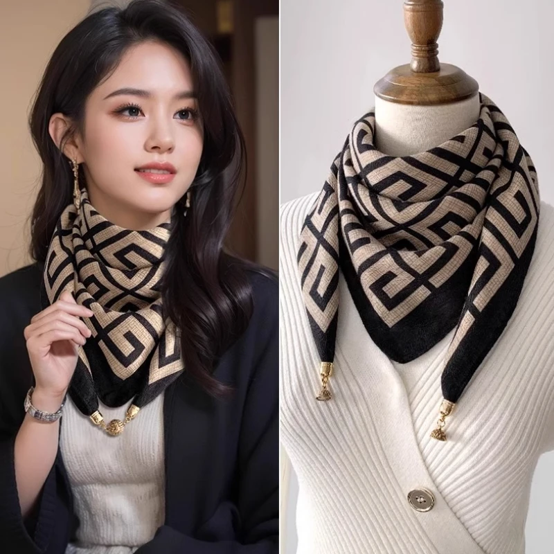 韩版百搭磁吸小围巾2024新款三角护颈女秋冬季披肩丝巾感脖子方巾