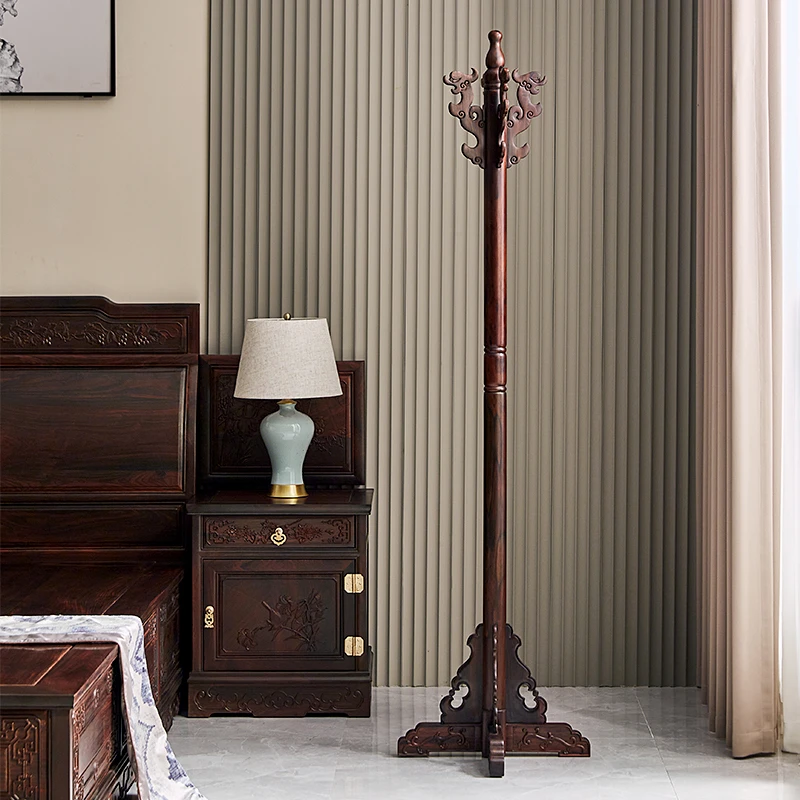 宁煊老挝大红酸枝螭龙立柱衣帽架交趾黄檀红木家具中式衣架挂衣架