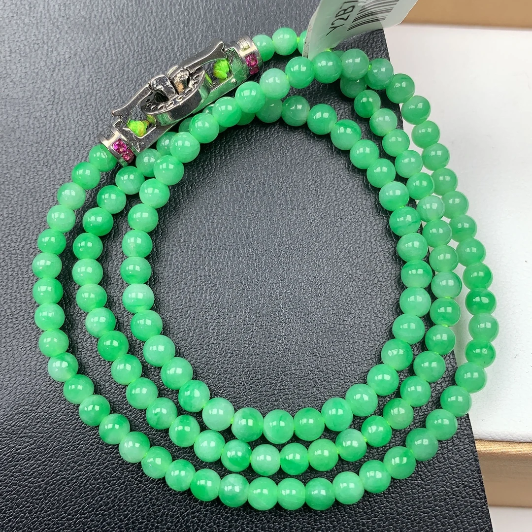 翡翠果绿色绿翡锁骨链颈链小米珠圆珠项链珠链T/3.4-3.7mm420mm