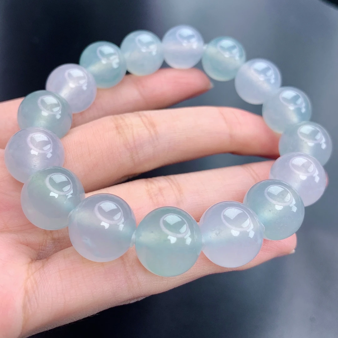 四会 缅甸A货翡翠蓝钢透紫手串男士手链男款珠链单圈Tqm卡13.2mm