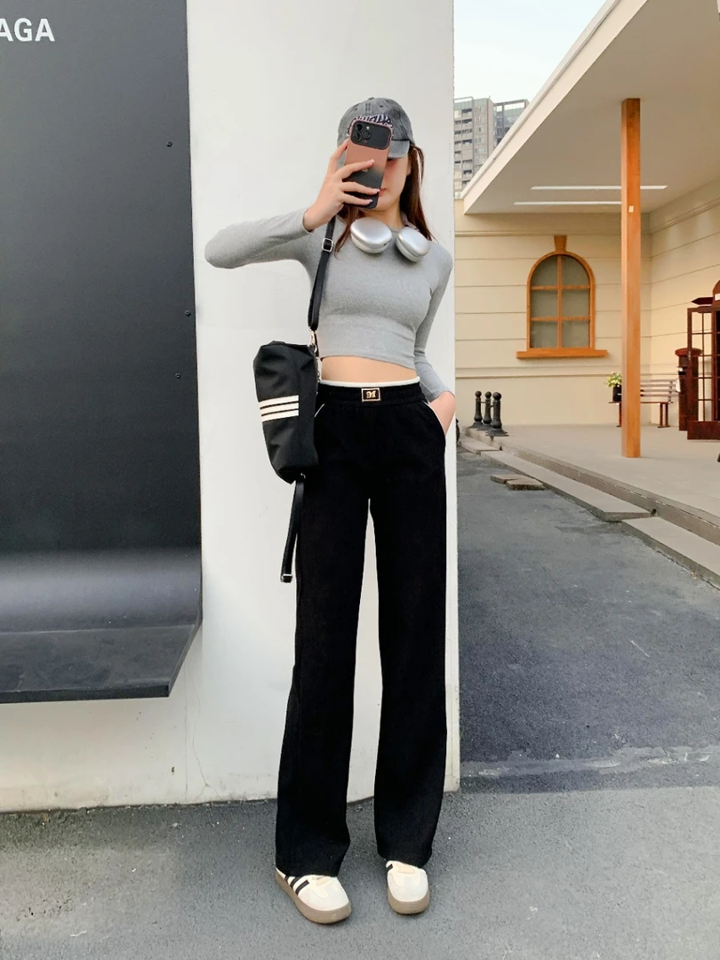 春款垂感直筒显瘦高腰百搭休闲紫罗兰美人裤