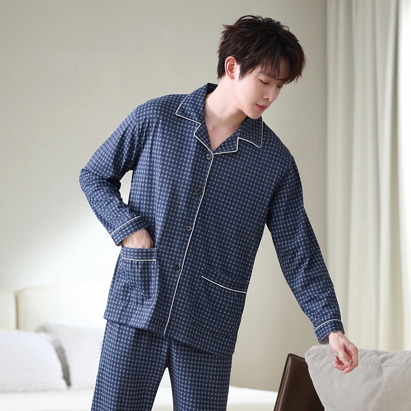 男士睡衣2025年长袖休闲大码翻领家居服春秋季中青年可外穿家居服