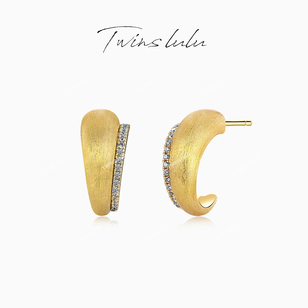 铜合金合成锆石耳饰 小众轻奢气质时尚复古拉丝半弧面耳环TSL1731