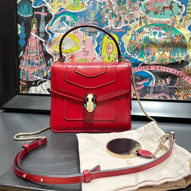 95新 BVLGARI/宝格丽 宝格丽红色风琴蛇头包 24080092-03