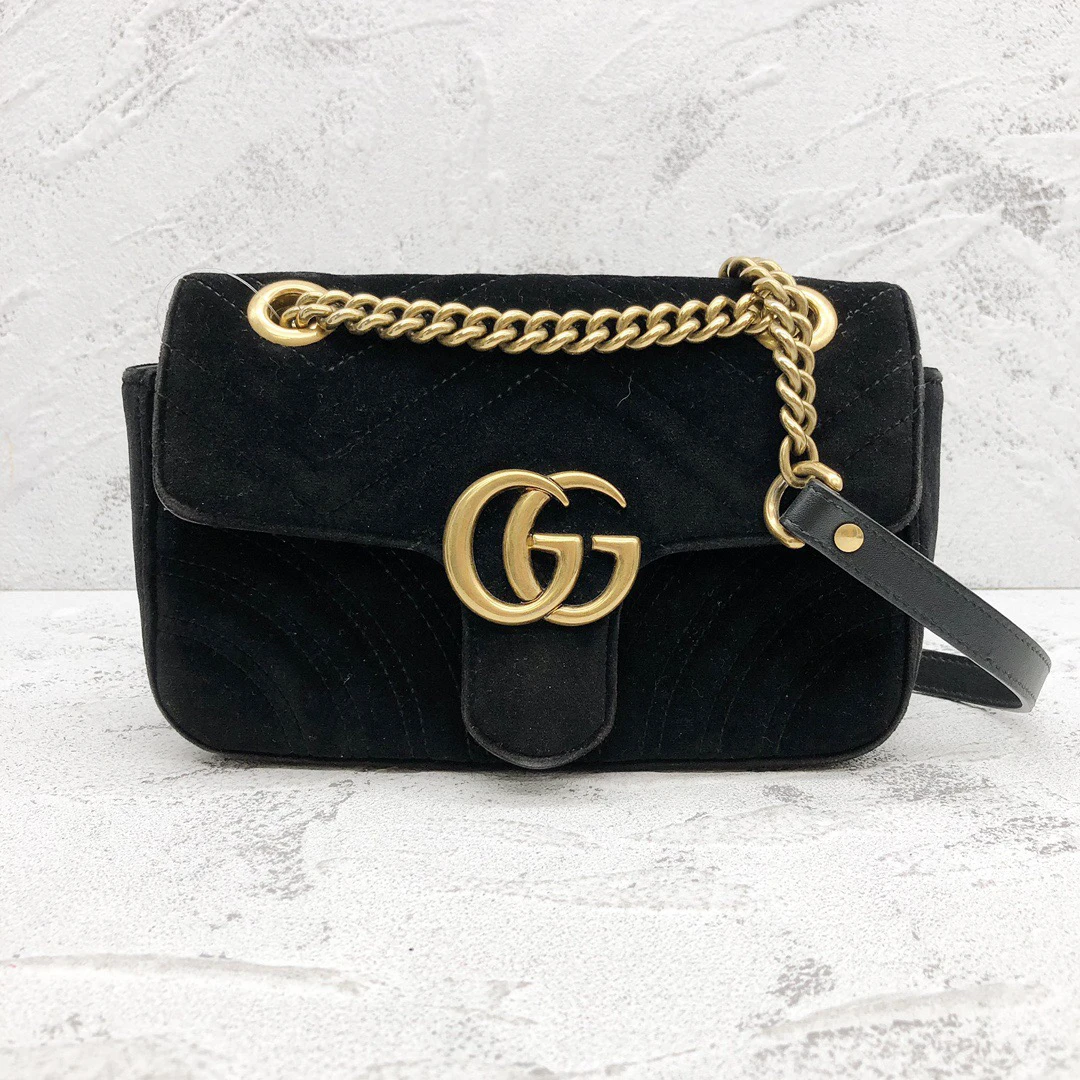95新 GUCCI/古驰 gucci黑金丝绒马蒙22  24010178-01