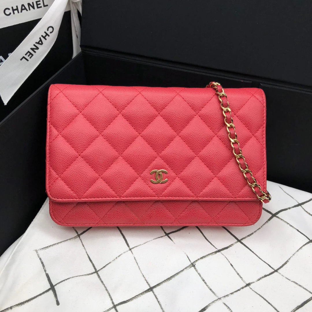 95新 Chanel/香奈儿 Chanel玫红色荔枝皮woc斜挎包24010100-01