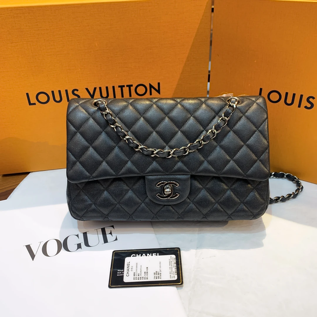 95新 Chanel/香奈儿 Chanel 幻彩黑银cf中号单肩包 24070040-01
