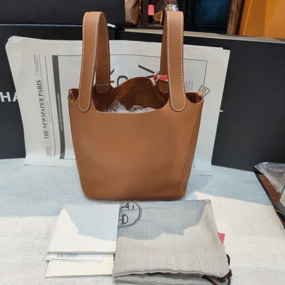 95新 Hermes/爱马仕 爱马仕金棕色菜篮子手拎包 24080057-08