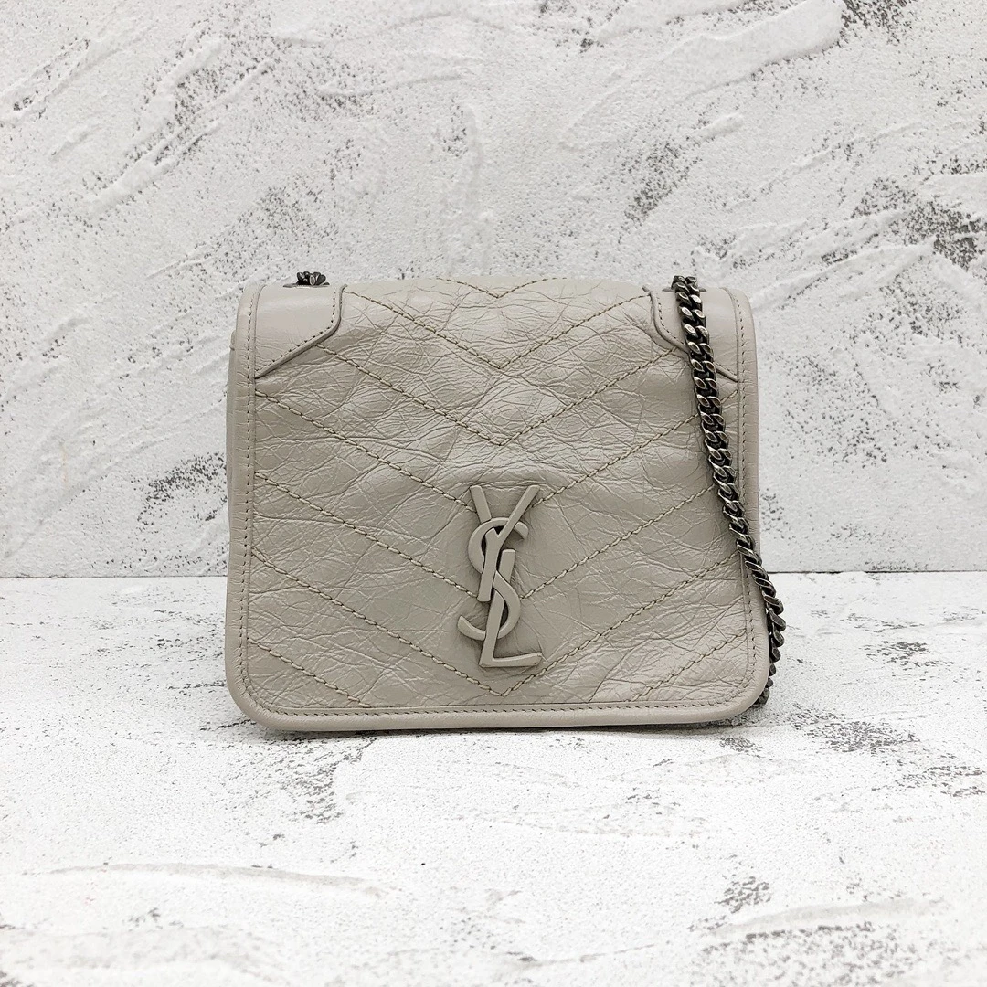 95新 YSL/圣罗兰 YSL灰色niki bb斜挎包23120189-01