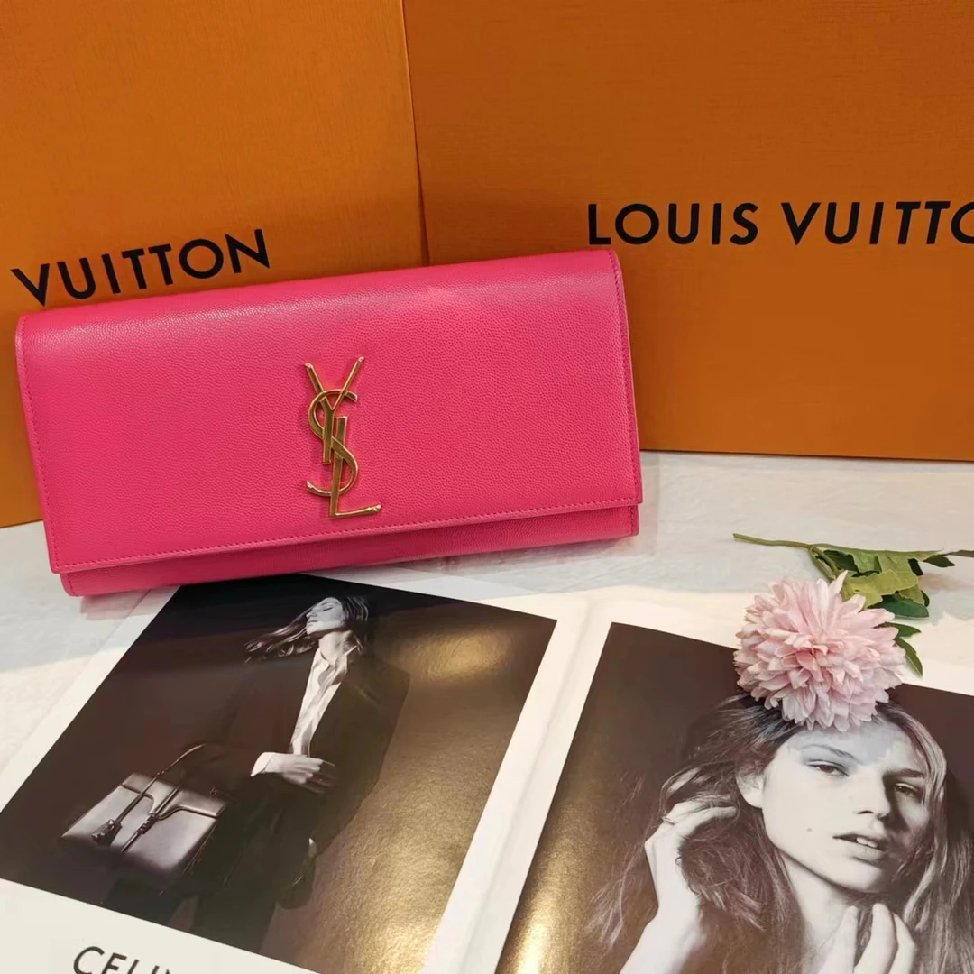 95新 YSL/圣罗兰 YSL玫红色手拿包24070091-04