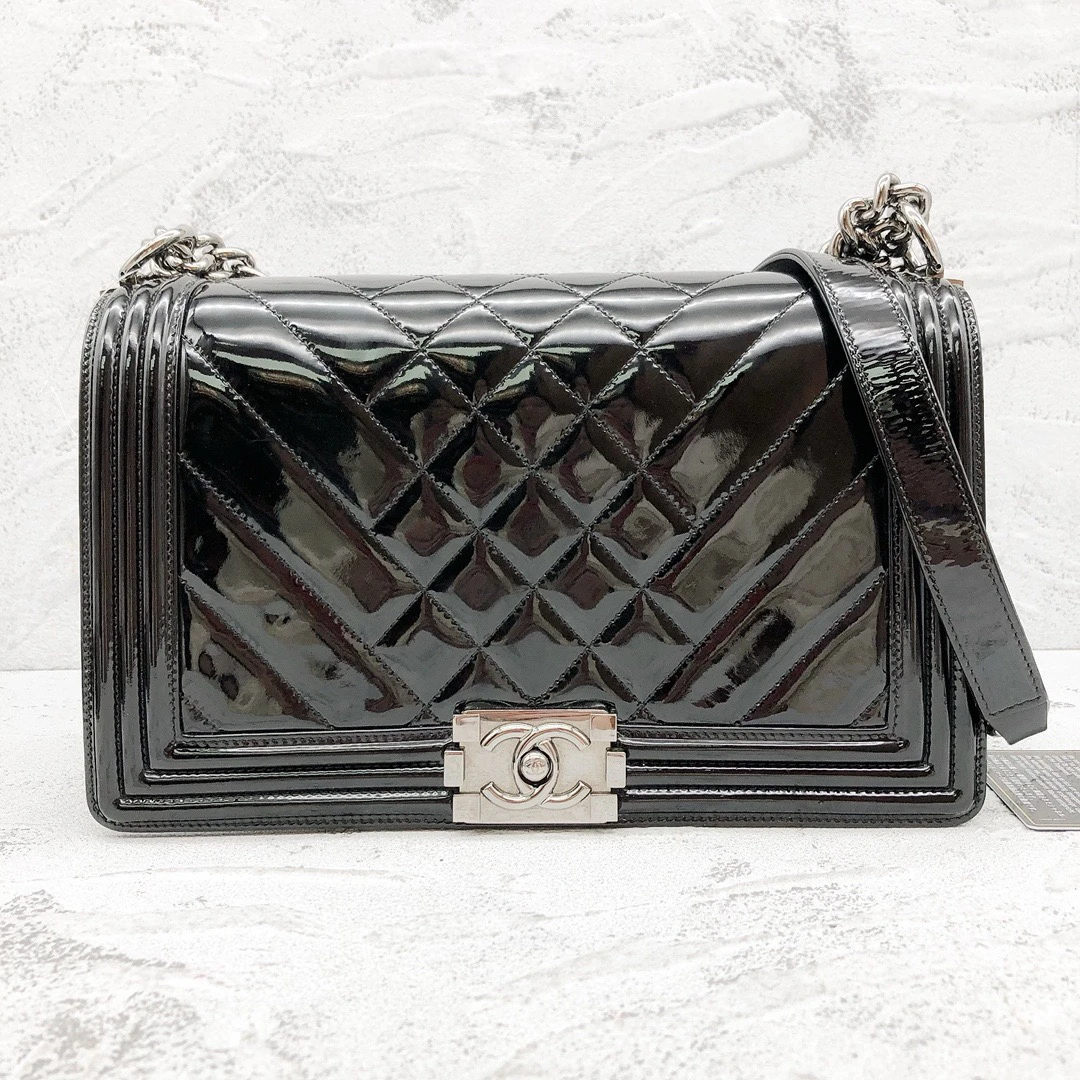 95新 Chanel/香奈儿 Chanel黑银漆皮大号boy