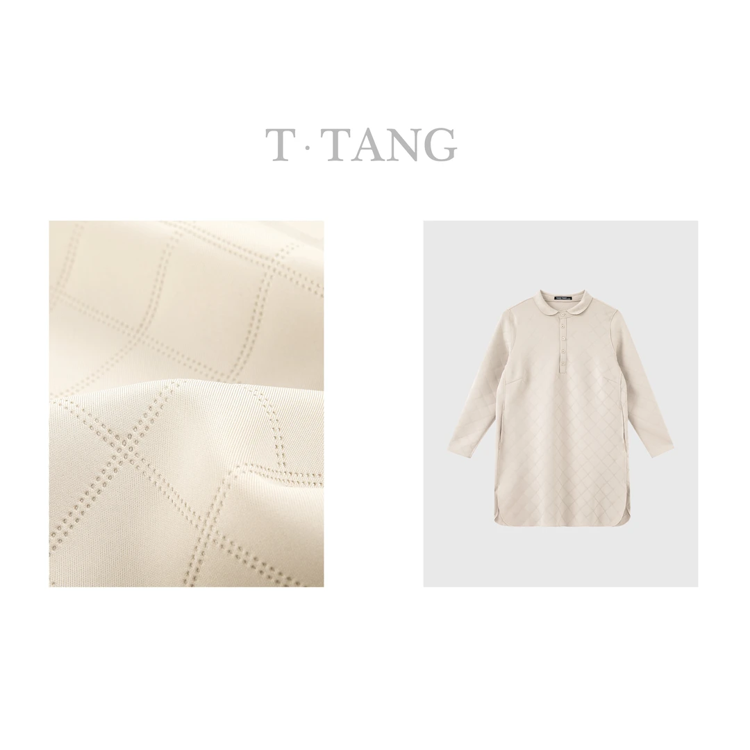 春季纯色翻领华夫格纯色时尚中长款复古女士连衣裙【5065】NN