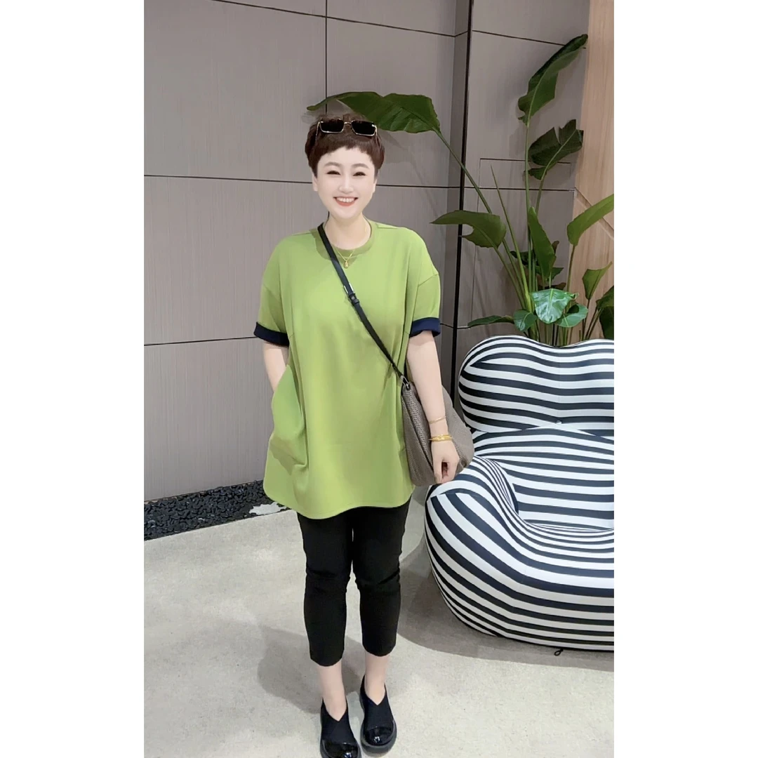 秋季240g珠地棉时尚休闲宽松彩色袖口拼接宽松T恤【6269】TT