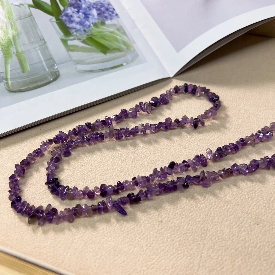 XS15天然紫水晶有孔碎石链条diy 38-40厘米 多样性发其一