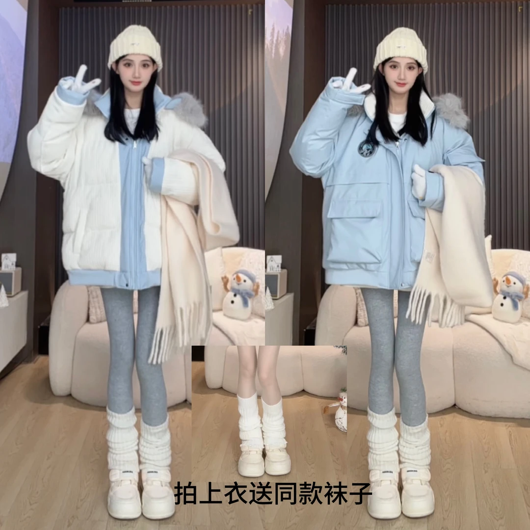 B胡萝卜【两面穿派克服棉服】冬季新款短款百搭连帽加厚保暖秋冬