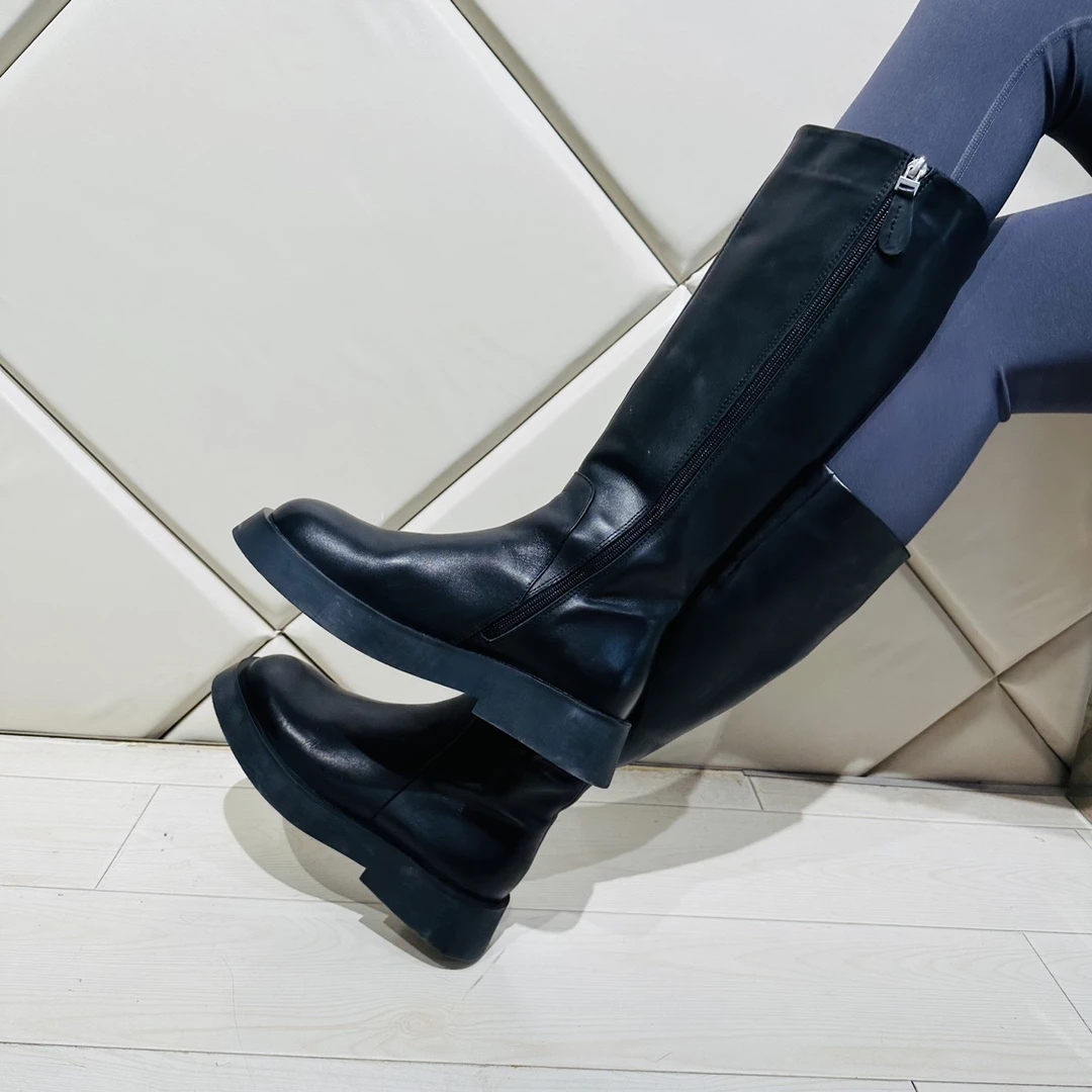 018-1女款冬季牛皮加绒高筒马丁长靴