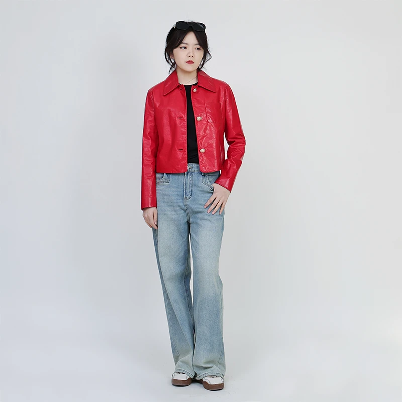 女款单皮上衣外套百搭休闲气质皮衣女外套短款时尚真皮 22681