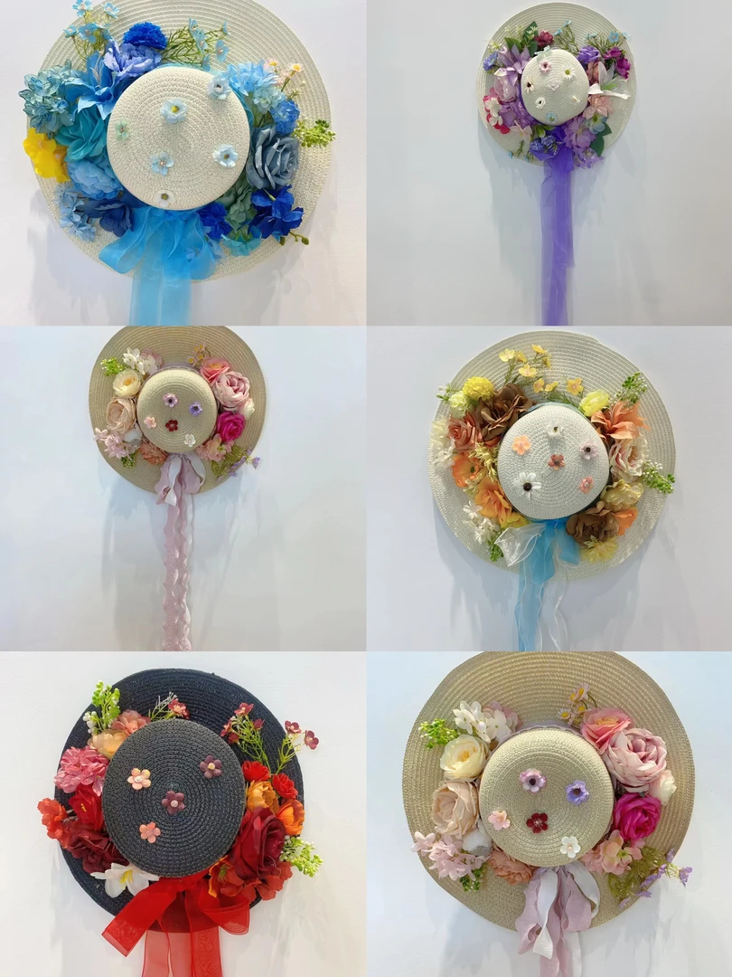 孤品花艺海边沙滩旅游拍照遮阳防晒女夏季花朵草帽大沿拉菲草帽