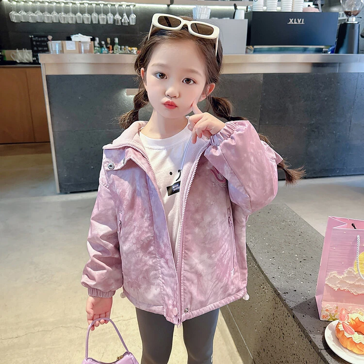 女童加绒冲锋衣冬季2024新款休闲时尚洋气女宝宝冬装百搭连帽外套