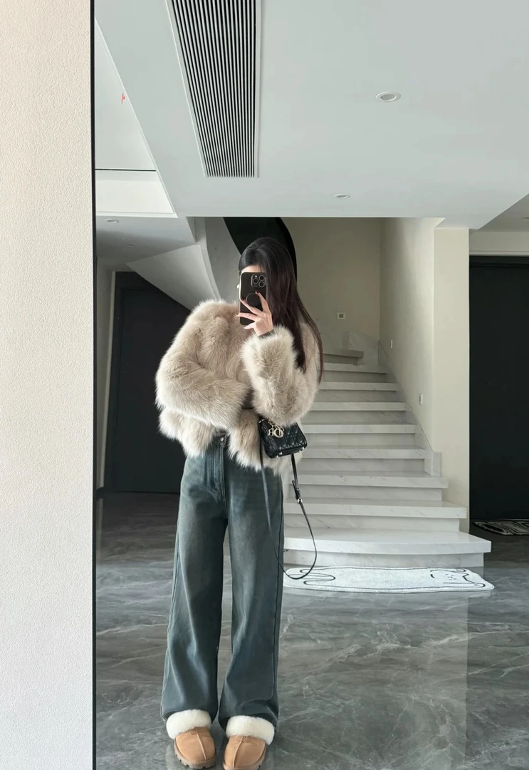 时尚韩版百搭网红设计秋冬短款显瘦毛毛外套798106冬季