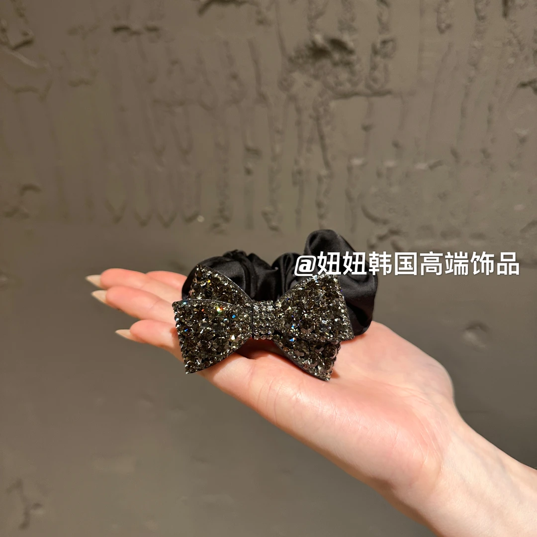 【上新】韩国轻奢施华家钻双层不规则蝴蝶结肠圈发绳黑色超气质优雅