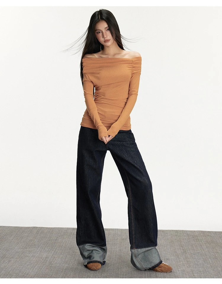 anna aneae复古丹宁牛仔裤女秋冬季新款高腰直筒阔腿宽松显瘦裤子