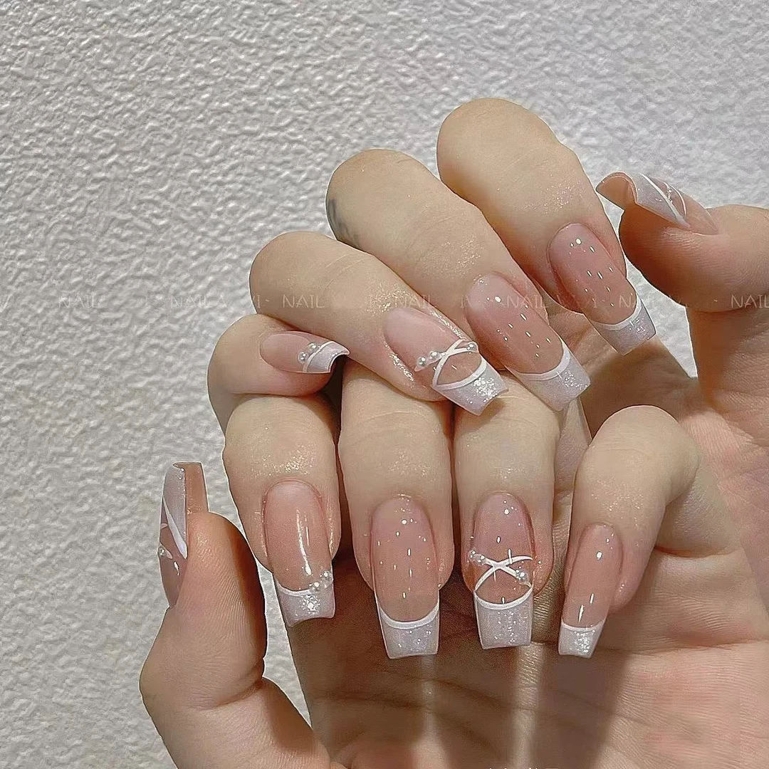 【芭蕾少女】穿戴甲纯欲风显白法式指尖可拆卸指甲甲片美甲中长款