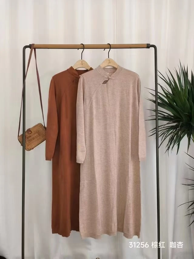 春秋款针织改良旗袍连衣裙