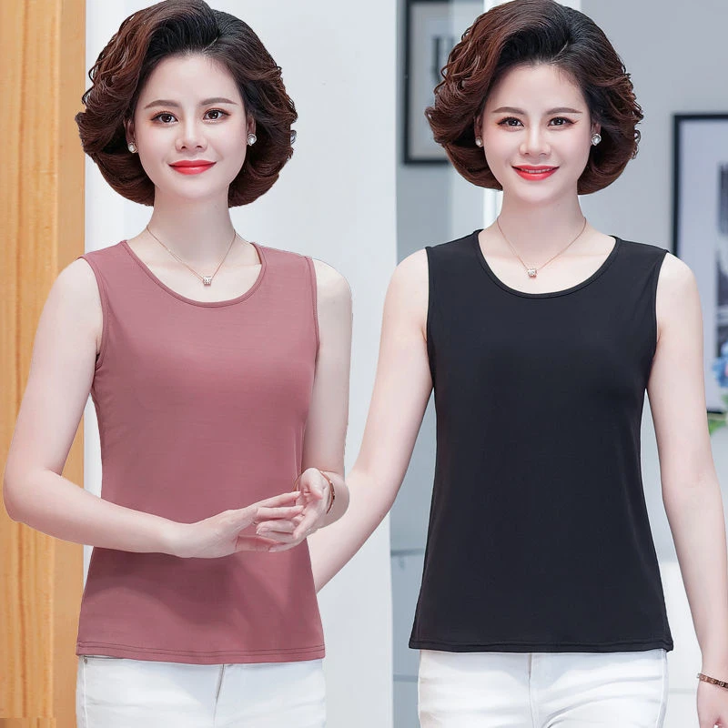 黑色吊带背心女显瘦内穿上衣中老年妈妈装夏季薄款打底无袖小背心
