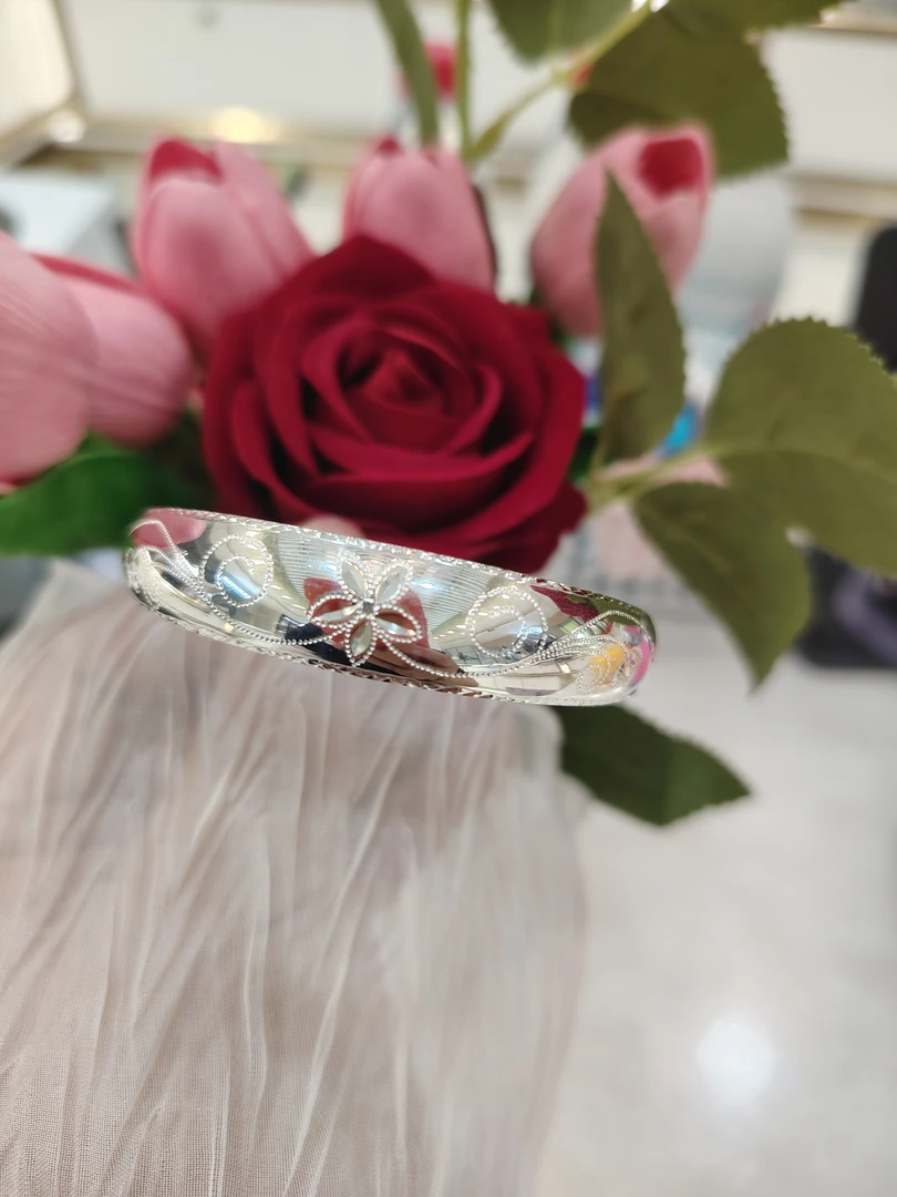 足银手镯 足银调节扣妈妈款花朵款手镯