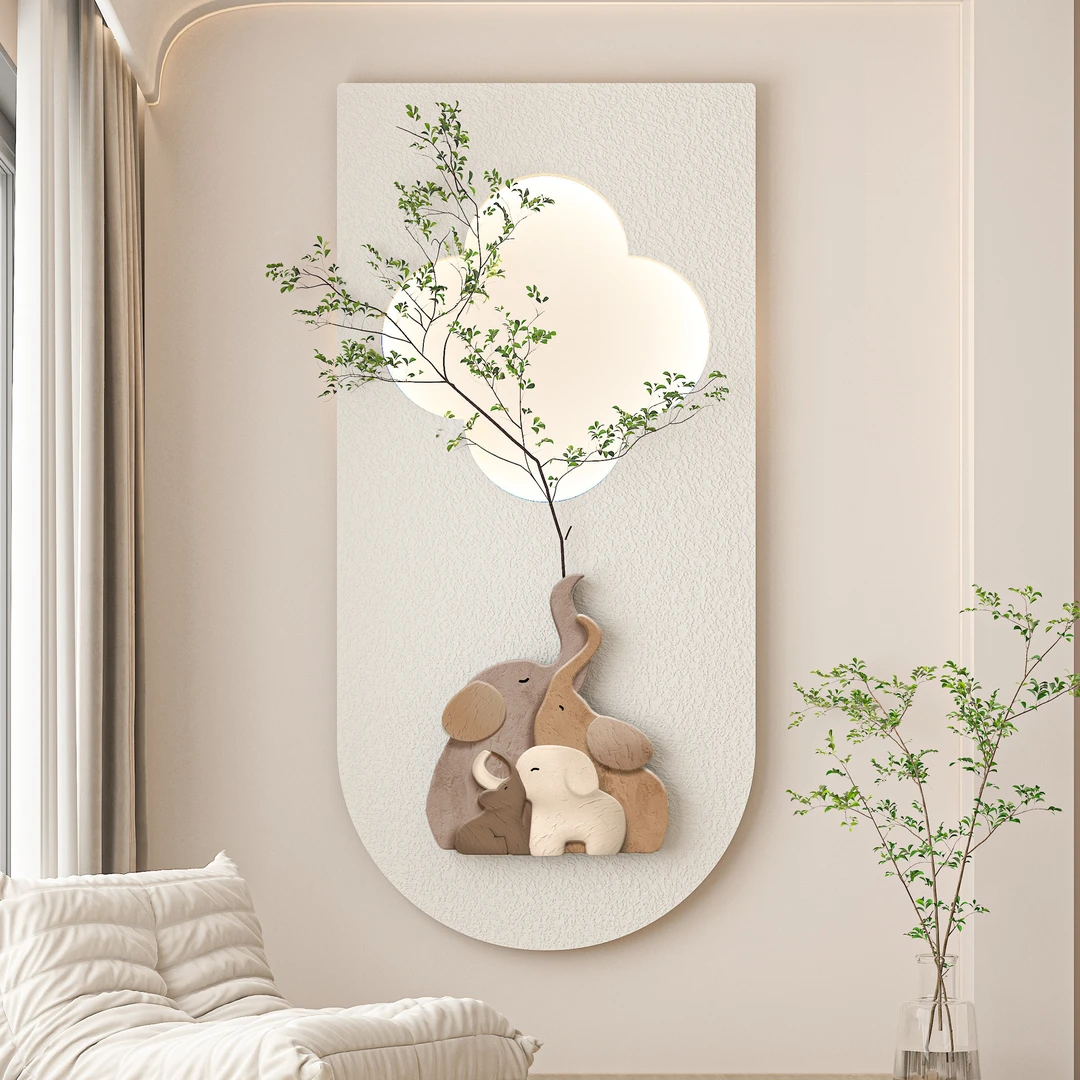 奶油风玄关装饰画现代简约砂岩画客厅灯画走廊过道肌理感绿植挂画