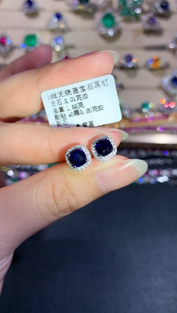 【闪购商品】蓝宝石耳饰无烧18K金镶嵌A41|19800