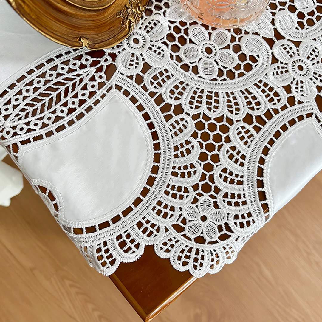 55方白色法式盖布家电防尘布床头柜蕾丝装饰布