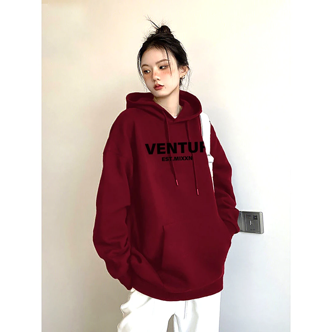 加绒秋冬连帽韩版宽松卫衣慵懒风情侣ins休闲中长款长袖安可拉红