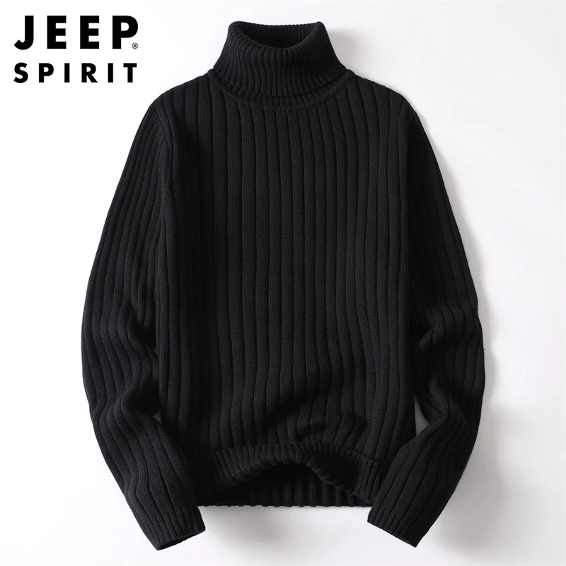 Jeep吉普高领毛衣秋冬新款条纹百搭男士潮流休闲高级感针织衫上衣