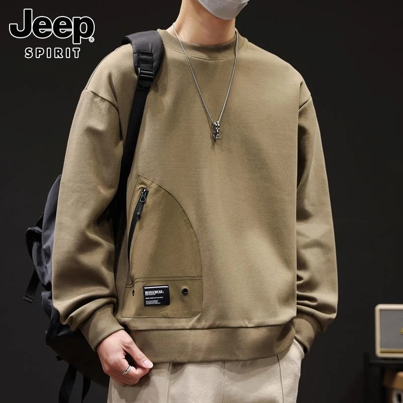 Jeep吉普卫衣男士春季新款圆领休闲潮流宽松上衣美式运动长袖t恤