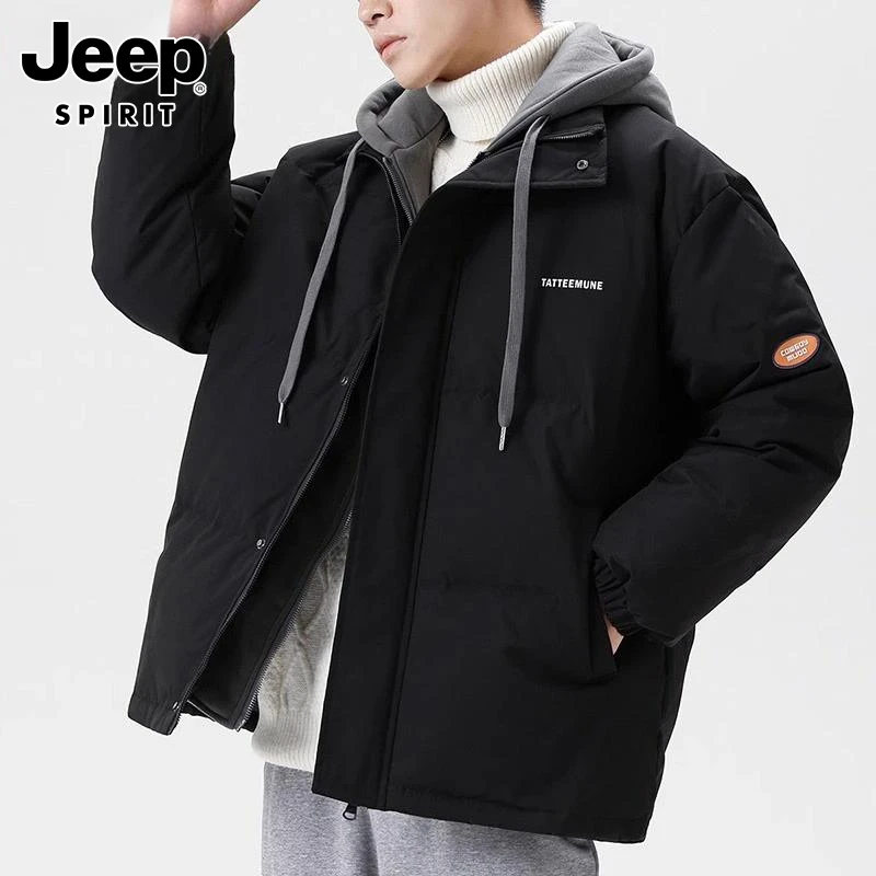 Jeep吉普羽绒服男士秋冬季百搭新款立领工装羽绒衣白鸭绒保暖外套