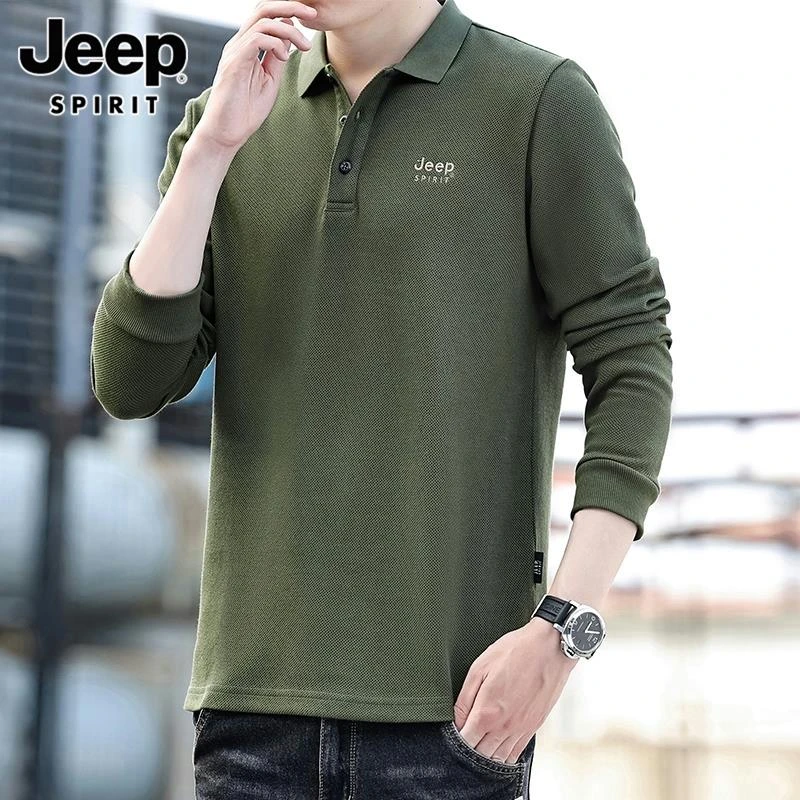 Jeep吉普长袖t恤男士新款春秋季宽松上衣翻领商务休闲polo衫男款