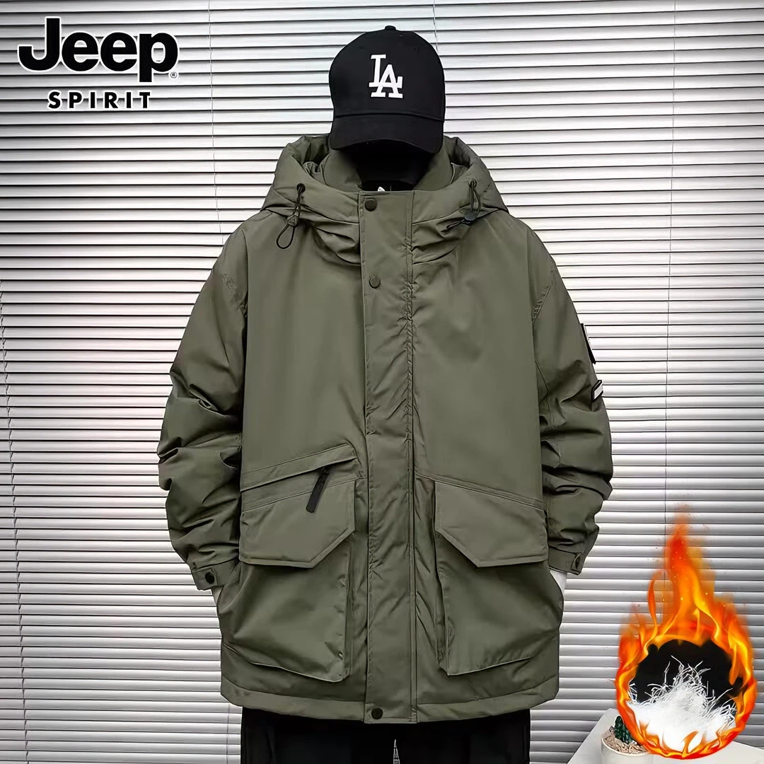 Jeep吉普羽绒服男士冬季鸭绒保暖羽绒衣大码休闲工装冲锋衣外套男