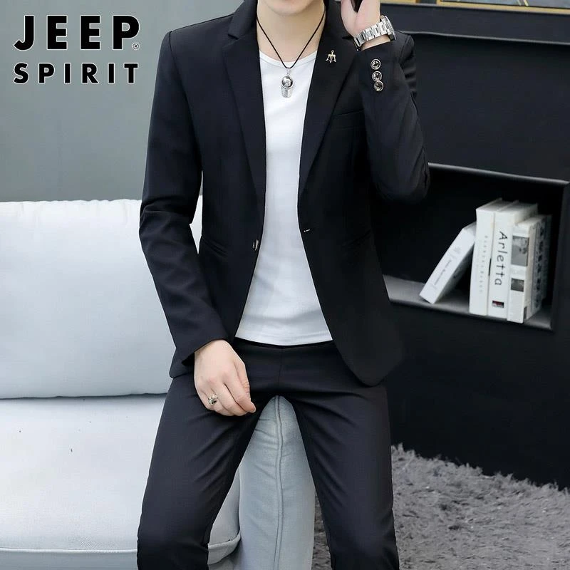 Jeep吉普商务西服套装男士韩版修身ins高级感轻熟风时尚休闲西装