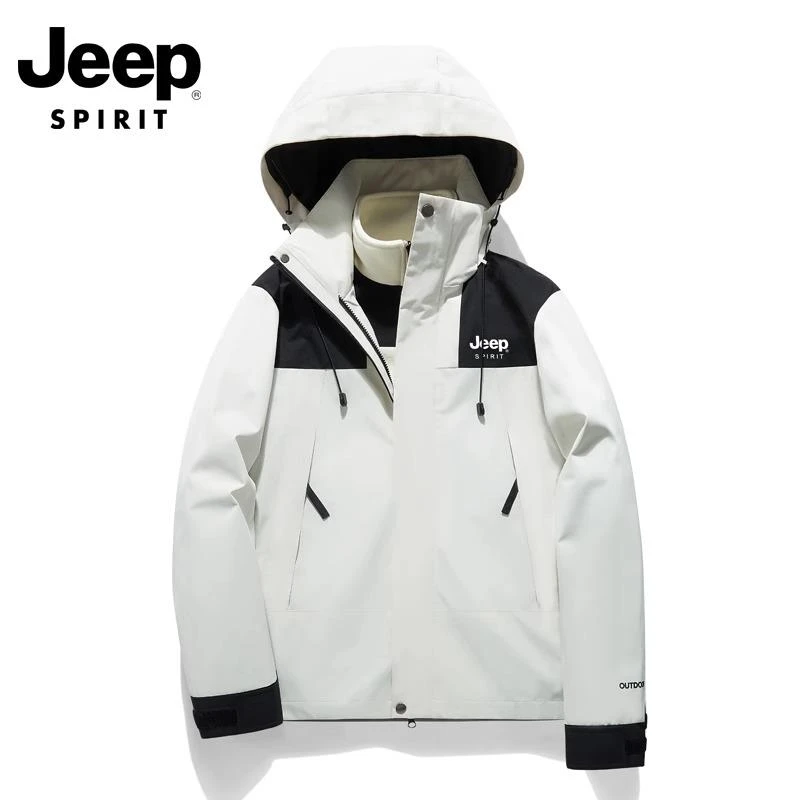 Jeep吉普户外冲锋衣男女款秋冬季三合一防风可拆卸连帽外套夹克男