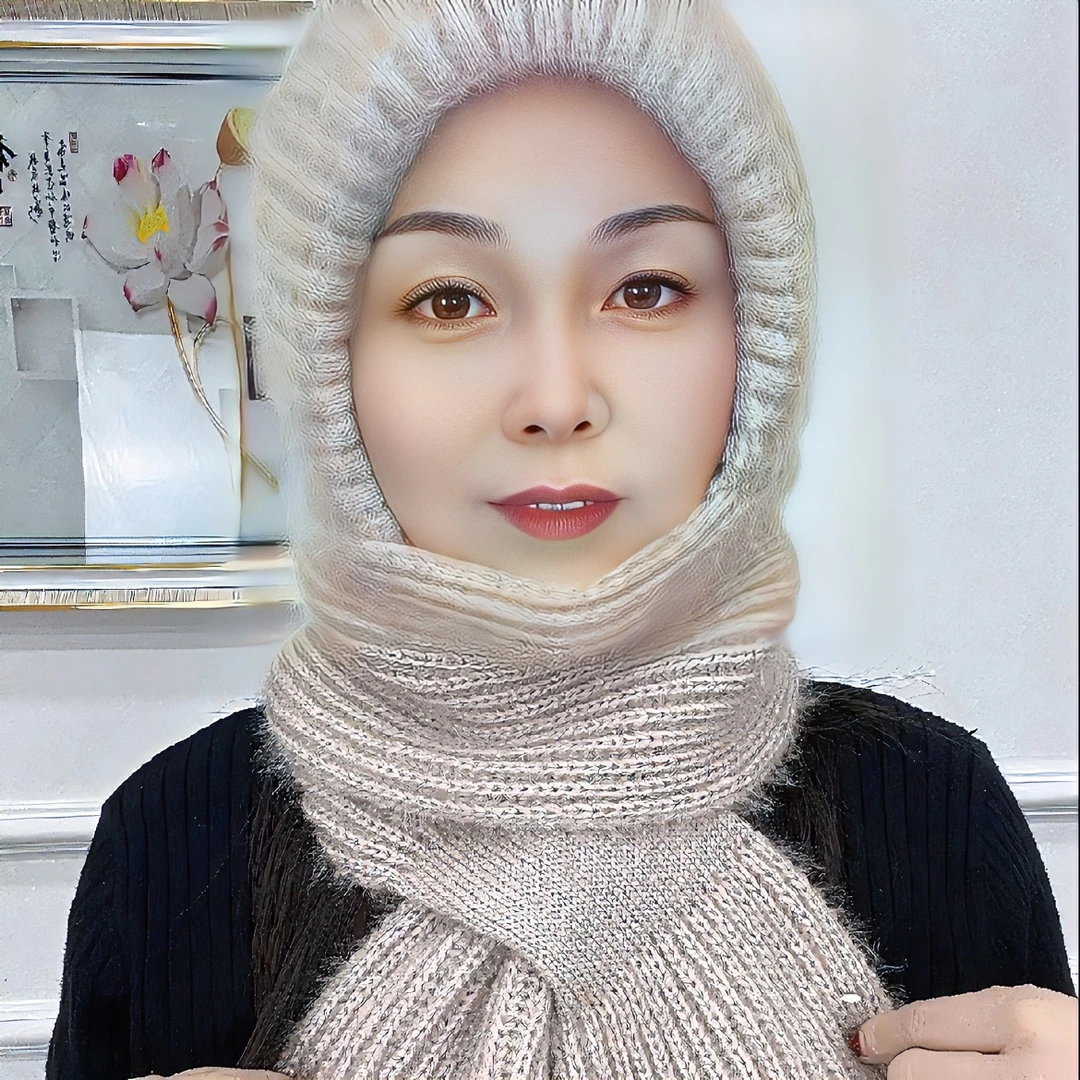 2023网红款帽子女秋冬针织加绒帽子围巾一体风雪帽保暖防寒洋气