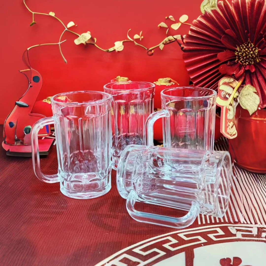 （4只装）大容量啤酒杯子带把手家用玻璃杯透明扎啤杯无铅杯喝水杯